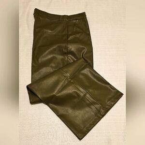 Women's Vegan Leather Wide Leg Pants,  Size: XL, Color: Olive Green, Like New